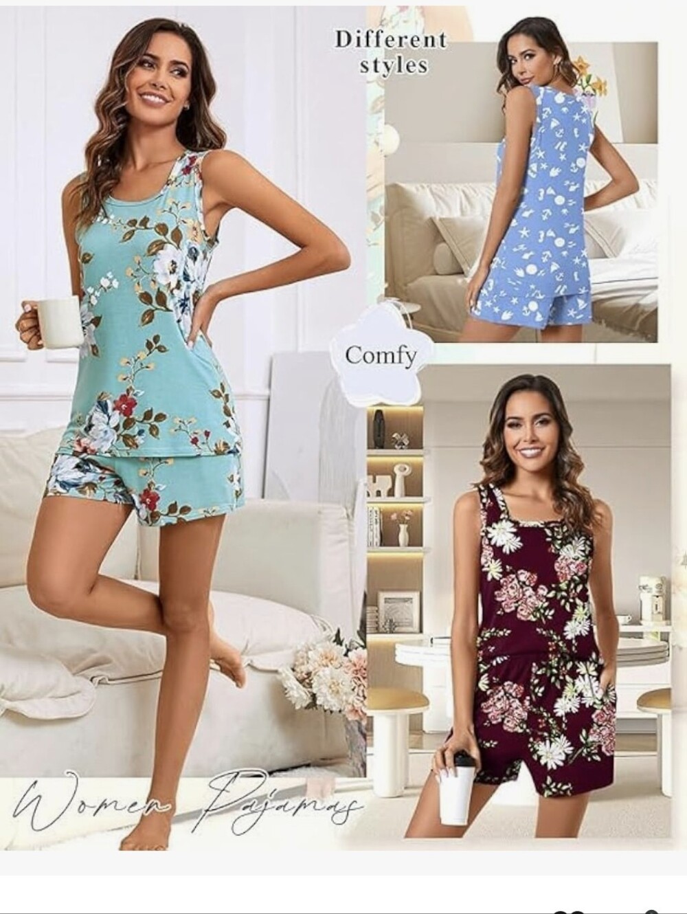 Anydeer Women Sleeveless Pajama Sets Summer 2 Piece Casual Pjs Loungewear Shorts